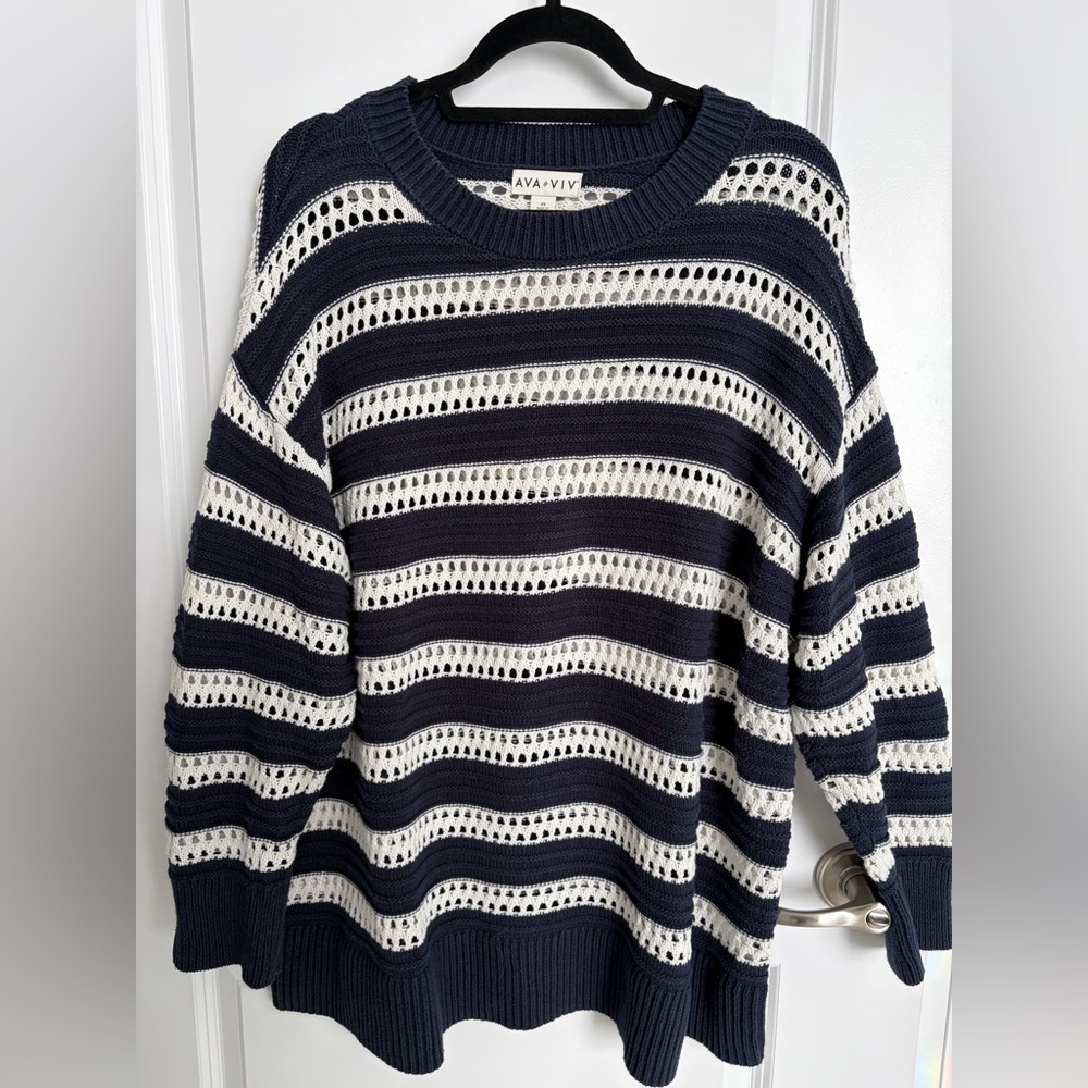 Ava & Viv Navy and White Striped Women's Sweater